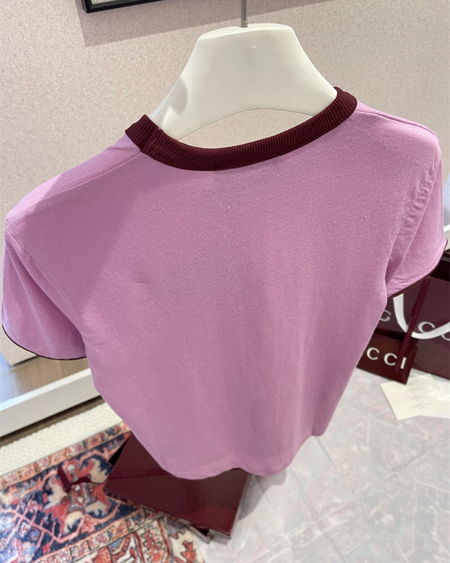 Gucci Interlocking GG Ringer T‑Shirt in Pink and Burgundy