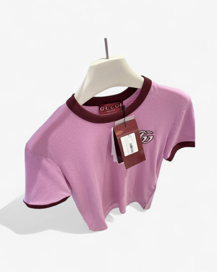 Gucci Interlocking GG Ringer T‑Shirt in Pink and Burgundy