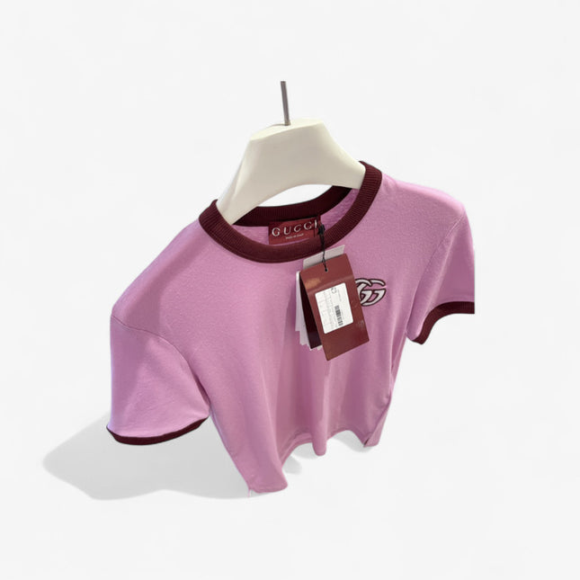 Gucci Interlocking GG Ringer T‑Shirt in Pink and Burgundy