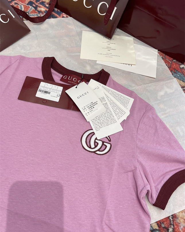 Gucci Interlocking GG Ringer T‑Shirt in Pink and Burgundy