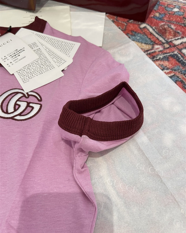Gucci Interlocking GG Ringer T‑Shirt in Pink and Burgundy