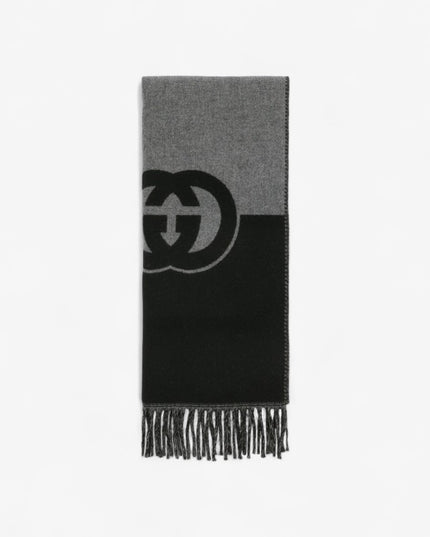 Gucci Interlocking G Jacquard Wool Cashmere Scarf – Black & Grey