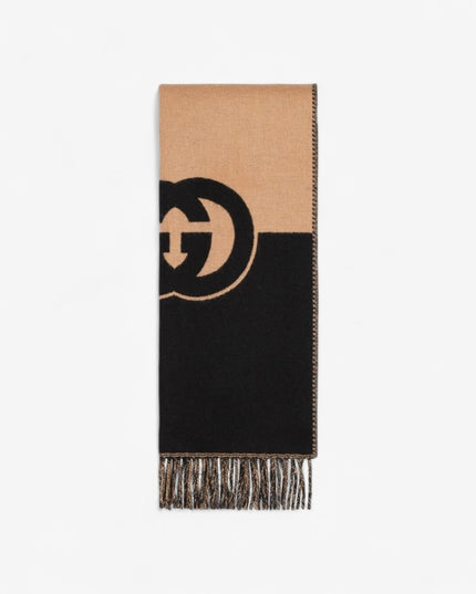 Gucci Interlocking G Wool Scarf – Beige & Black