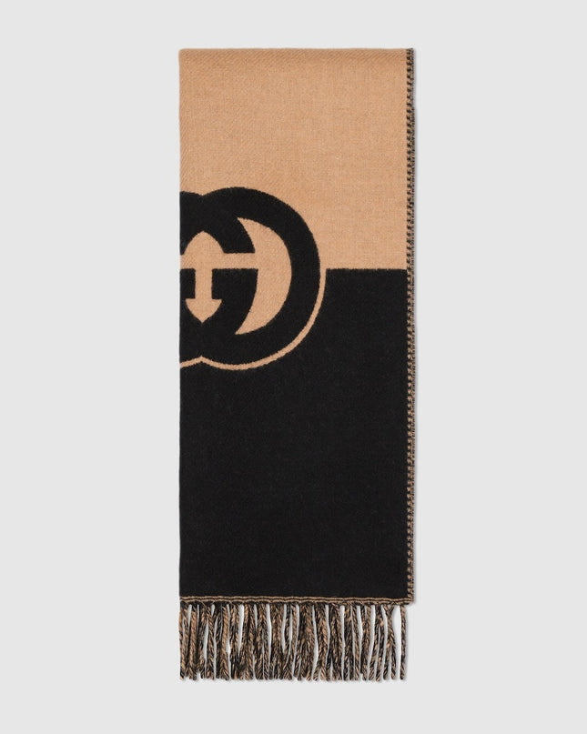 Gucci Interlocking G Wool Scarf – Beige & Black