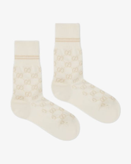 Gucci Ivory GG Pattern Cotton Blend Socks