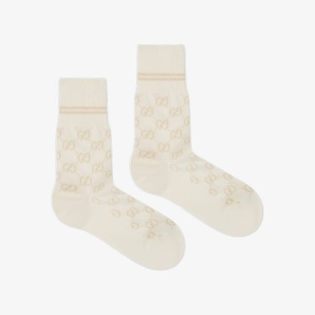 Gucci Ivory GG Pattern Cotton Blend Socks