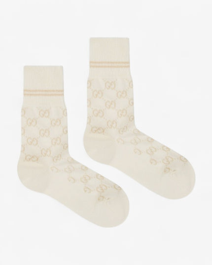 Gucci Ivory GG Pattern Cotton Socks