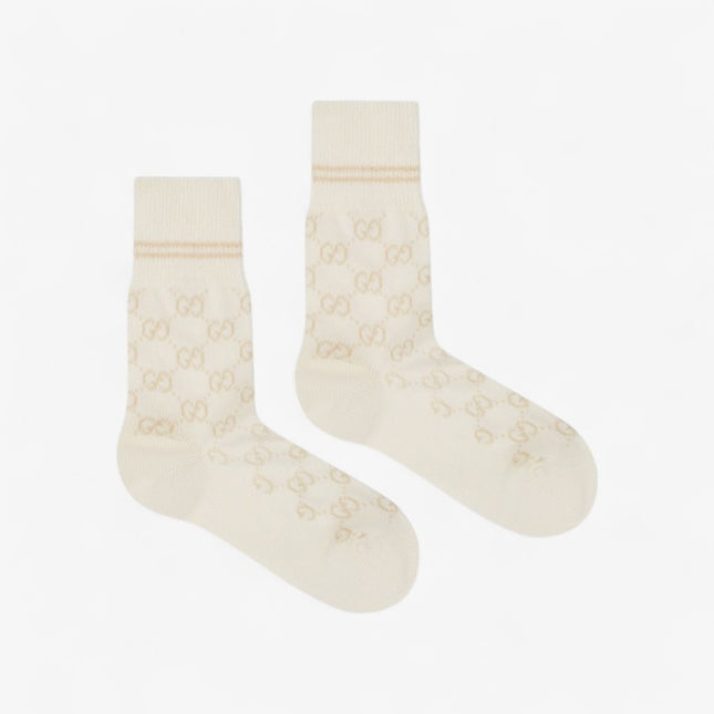 Gucci Ivory GG Pattern Cotton Socks