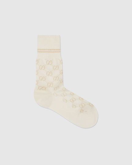 Gucci Ivory GG Pattern Cotton Socks