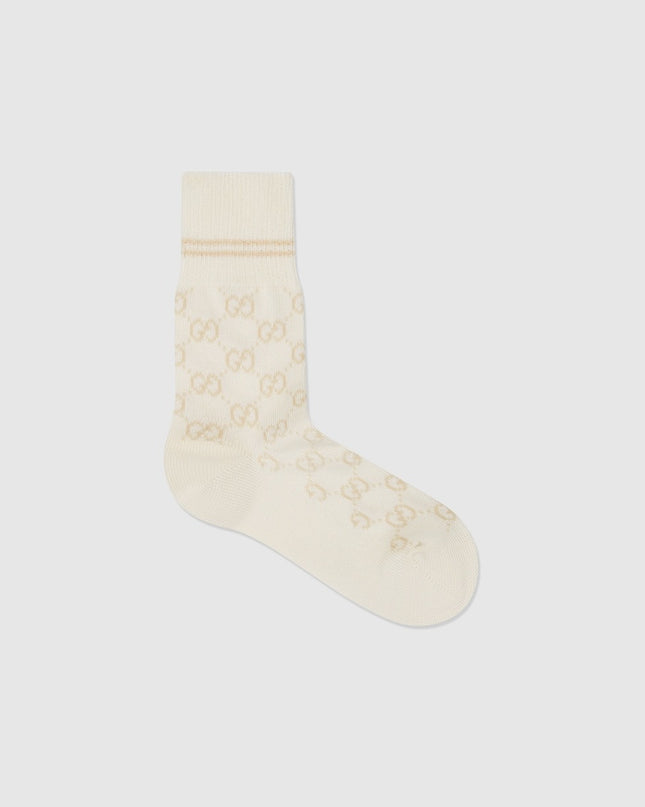 Gucci Ivory GG Pattern Cotton Socks