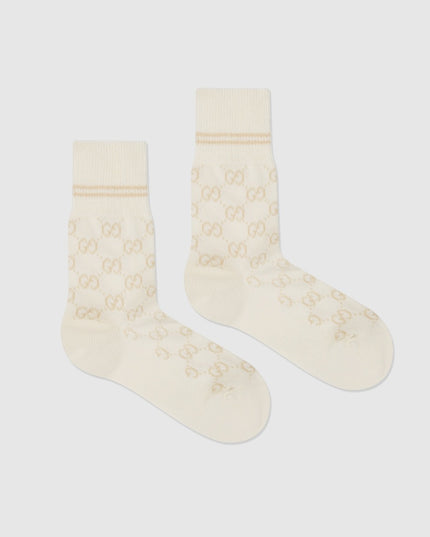 Gucci Ivory GG Pattern Cotton Socks