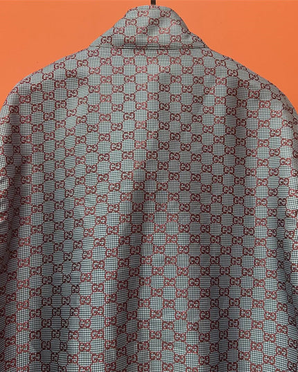 Gucci Jumbo GG Zip Jacket with Web Trim (Grey & Red Monogram)