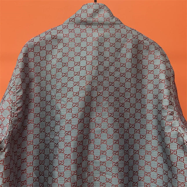 Gucci Jumbo GG Zip Jacket with Web Trim (Grey & Red Monogram)