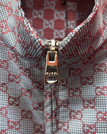 Gucci Jumbo GG Zip Jacket with Web Trim (Grey & Red Monogram)
