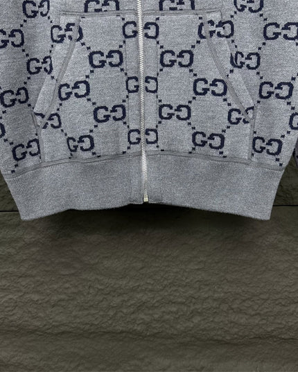 Gucci Jumbo GG Zip Jacket with Web (Grey/Dark Grey)