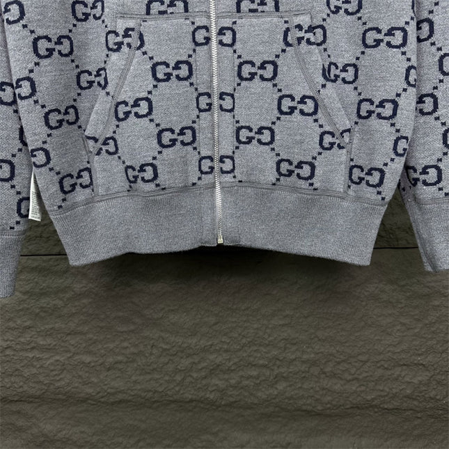 Gucci Jumbo GG Zip Jacket with Web (Grey/Dark Grey)