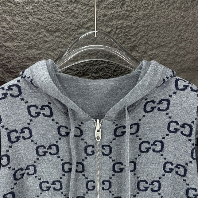 Gucci Jumbo GG Zip Jacket with Web (Grey/Dark Grey)