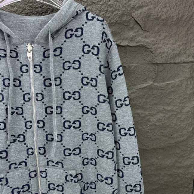 Gucci Jumbo GG Zip Jacket with Web (Grey/Dark Grey)