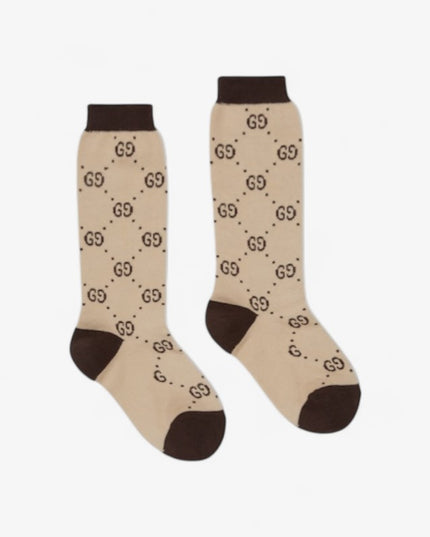 Gucci Kids Beige & Brown GG Pattern Cotton Socks