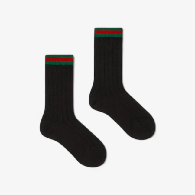 Gucci Kids Dark Grey Cotton Socks with Web Trim