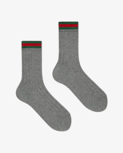 Gucci Kids Grey Ribbed Cotton Socks with Web Trim