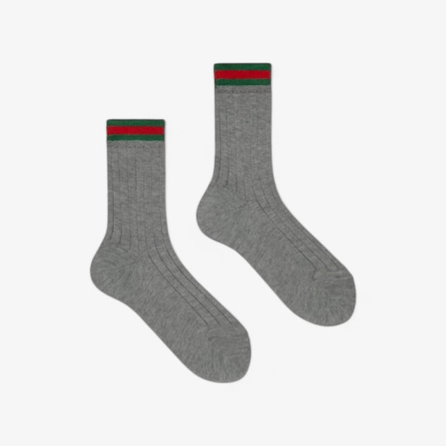 Gucci Kids Grey Ribbed Cotton Socks with Web Trim