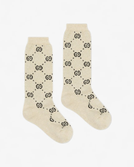 Gucci Kids Ivory GG Lamé Cotton Socks