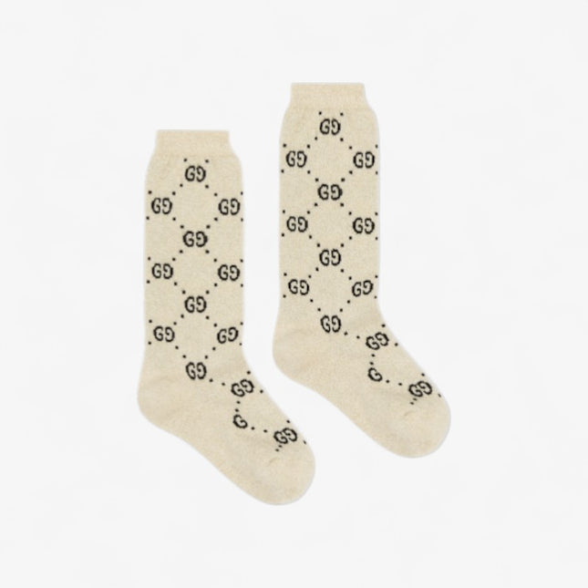 Gucci Kids Ivory GG Lamé Cotton Socks