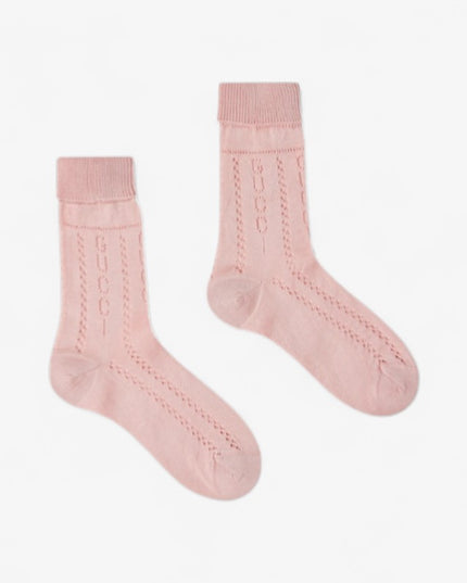 Gucci Kids Light Pink Perforated Cotton Socks