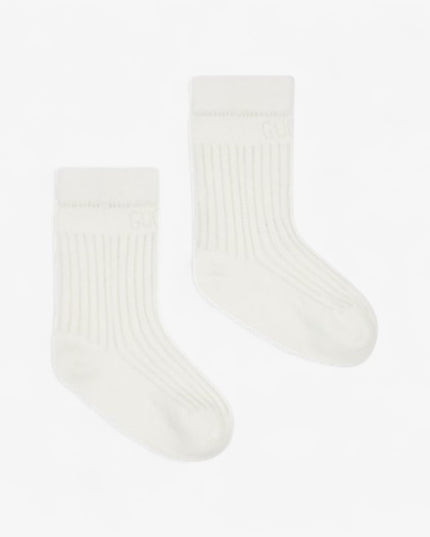 Gucci Kids Off-White Ribbed Cotton Socks with Perforated Logo