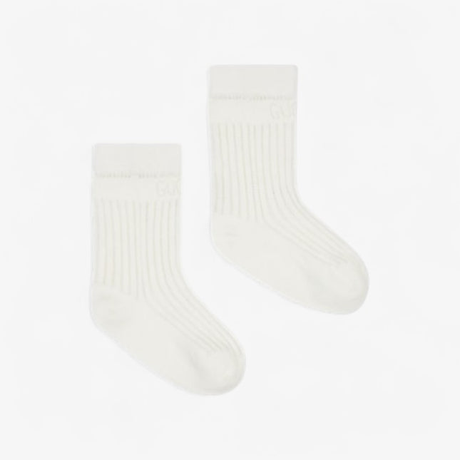 Gucci Kids Off-White Ribbed Cotton Socks with Perforated Logo