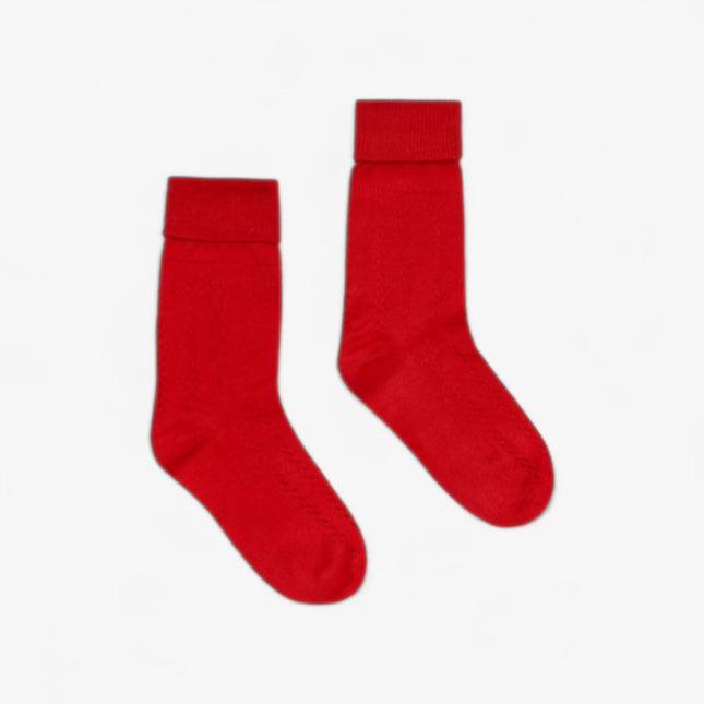 Gucci Kids Red Perforated Cotton Socks with Logo Knit
