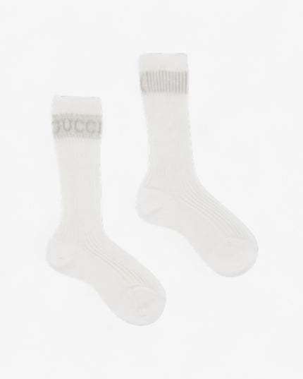 Gucci Kids White Cotton Socks with Logo Detail