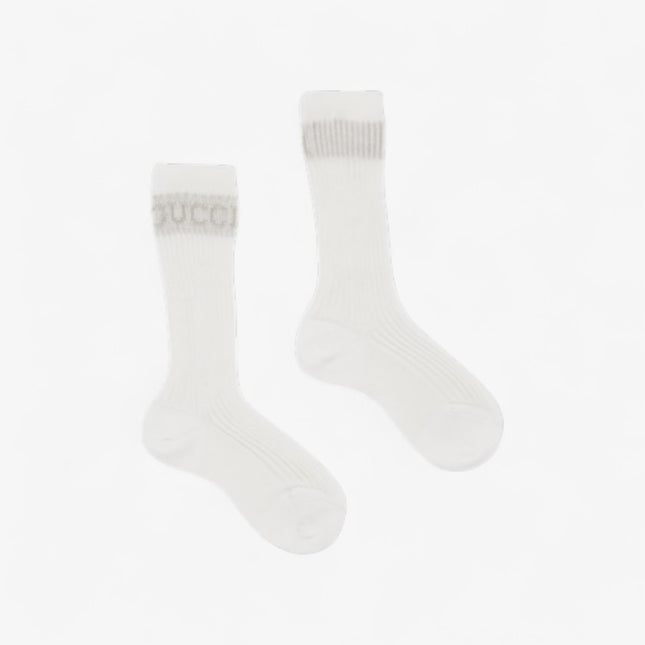 Gucci Kids White Cotton Socks with Logo Detail