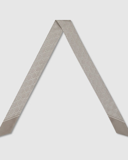 Gucci Lamé GG Silk Twill Ribbon – Light Grey & Beige