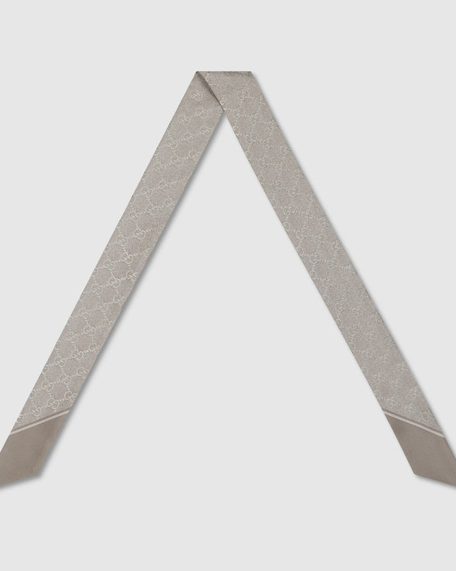 Gucci Lamé GG Silk Twill Ribbon – Light Grey & Beige
