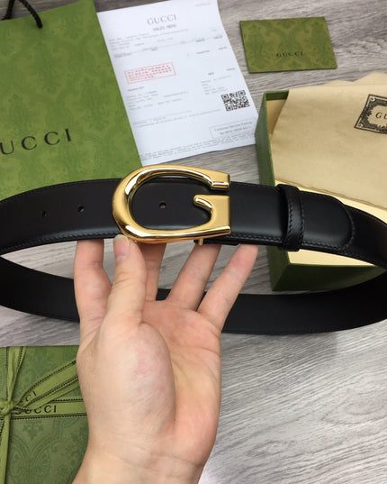 Gucci Leather Belt – Gold G Buckle in Black