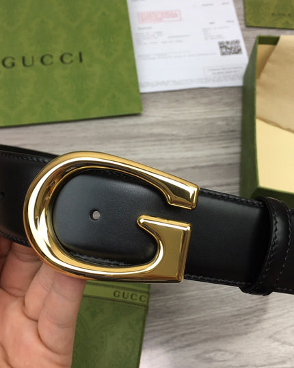 Gucci Leather Belt – Gold G Buckle in Black