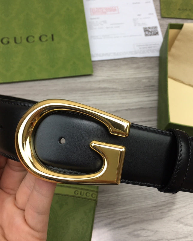 Gucci Leather Belt – Gold G Buckle in Black