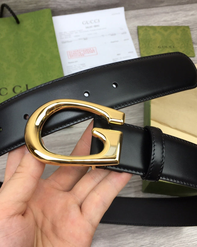 Gucci Leather Belt – Gold G Buckle in Black