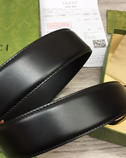 Gucci Leather Belt – Gold G Buckle in Black