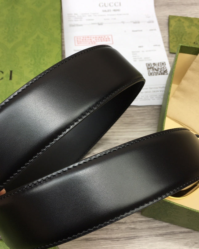 Gucci Leather Belt – Gold G Buckle in Black