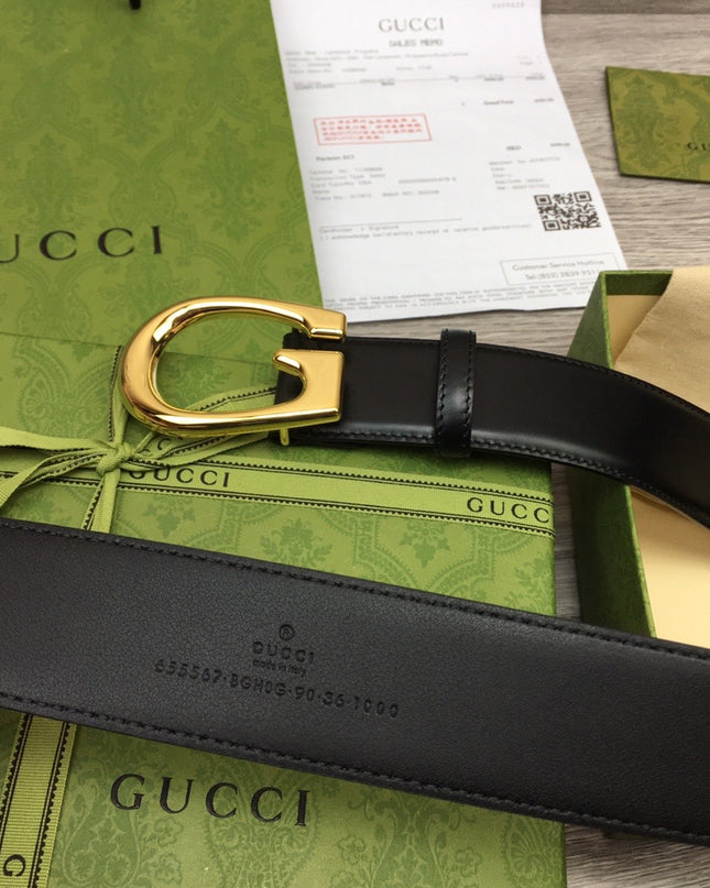 Gucci Leather Belt – Gold G Buckle in Black