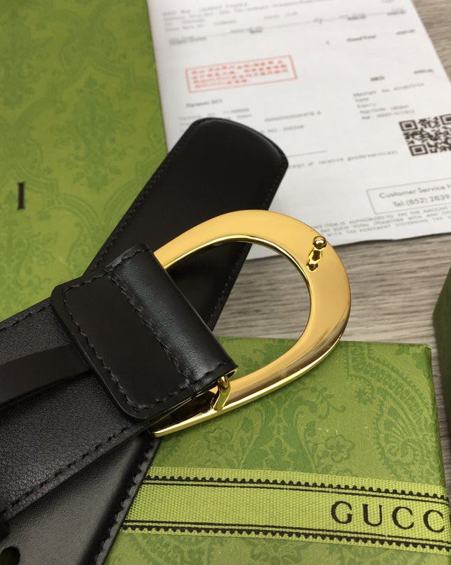 Gucci Leather Belt – Gold G Buckle in Black