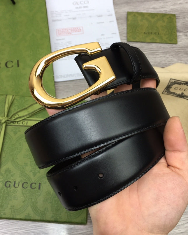 Gucci Leather Belt – Gold G Buckle in Black