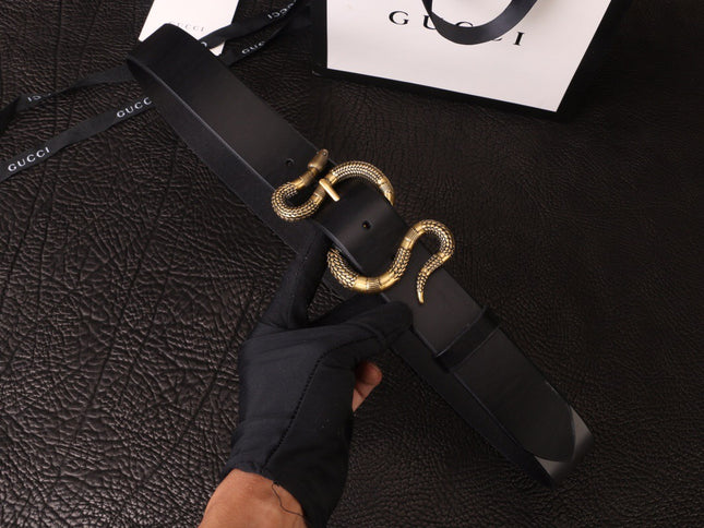 Gucci Leather Belt with Snake Buckle 458935