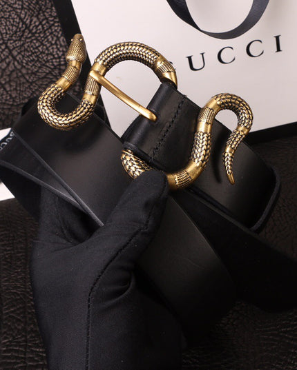 Gucci Leather Belt with Snake Buckle 458935