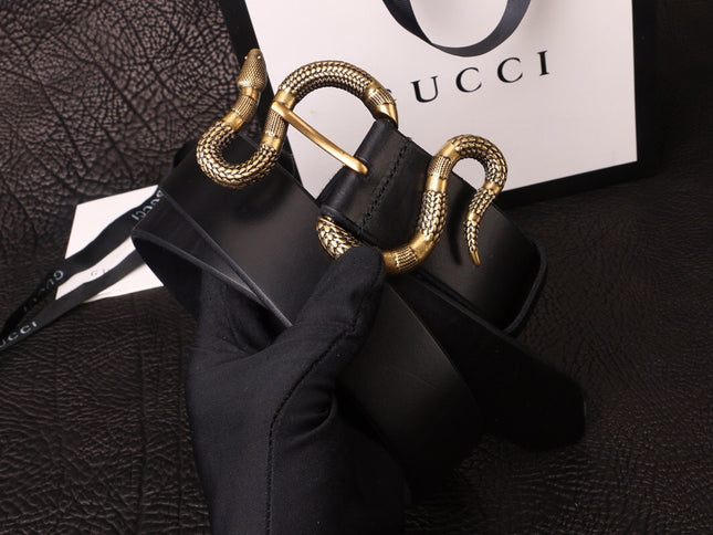 Gucci Leather Belt with Snake Buckle 458935
