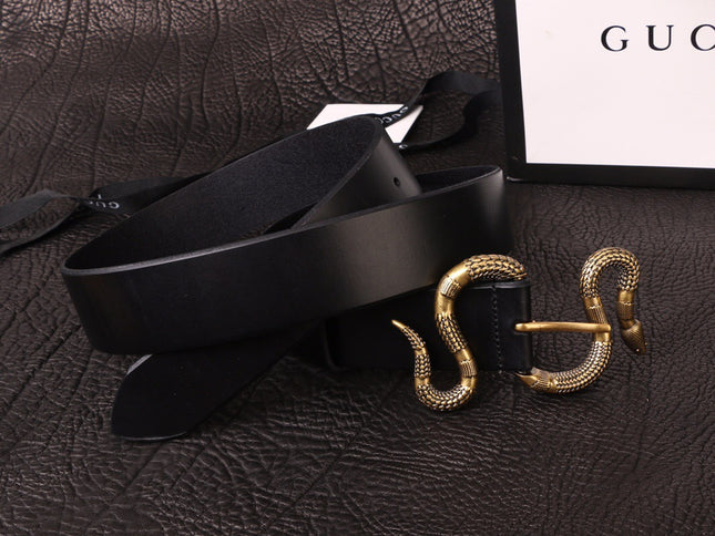 Gucci Leather Belt with Snake Buckle 458935