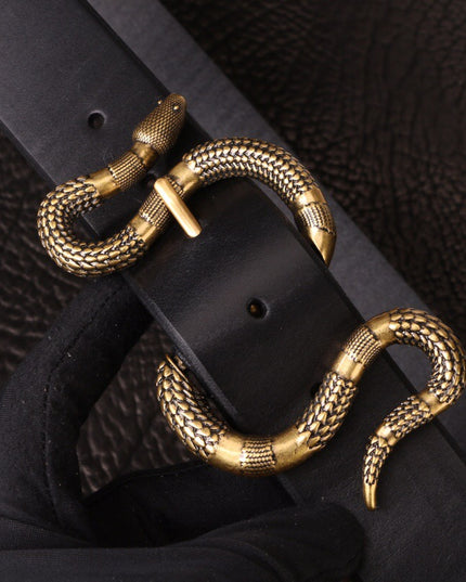 Gucci Leather Belt with Snake Buckle 458935